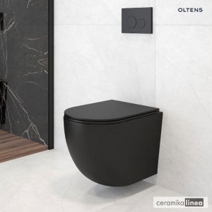 Oltens Hamnes miska WC wisząca PureRim z powłoką SmartClean czarny mat 42513300