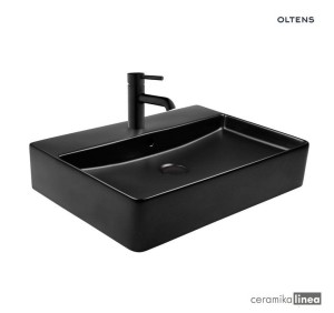 Oltens Duve umywalka 60x42 cm nablatowa prostokątna z powłoką SmartClean czarny mat 41800300