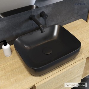 Oltens Hamnes umywalka 46,5x37,5 cm nablatowa owalna czarny mat 40301300