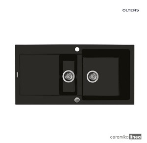 Oltens Gravan zlewozmywak granitowy 1,5-komorowy z ociekaczem 100x50 cm czarny mat 72300300