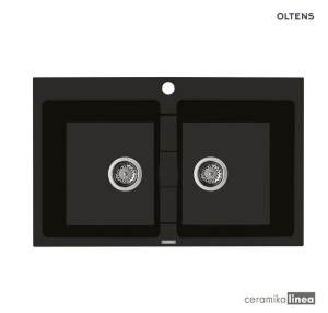 Oltens Gravan zlewozmywak granitowy 2-komorowy 78x50 cm czarny mat 72400300