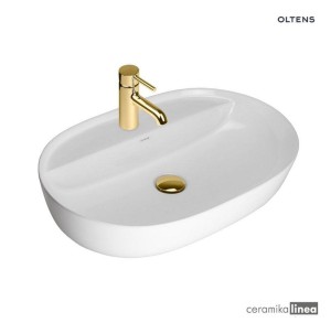 Oltens Hamnes Thin umywalka 62x42 cm nablatowa owalna z powłoką SmartClean biała 41814000