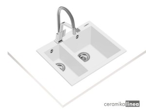 Zlewozmywak do wbudowania z tegranitu kolor arktyczny biały  FORSQUARE 2B 590 TG 115260023 TEKA