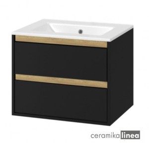  Tuto Szafka z umywalką AS, 2 szuflady, czarny / dąb 600mm MLEX.0103.600.BKBL