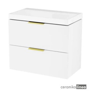 Blanko Szafka biała z umywalką bez otworu, rozmiar 65 uchwyt złoty Produkt złożony  