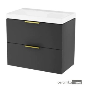 Blanko Szafka czarna z umywalką bez otworu, rozmiar 65 uchwyt złoty Produkt złożony 