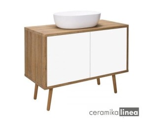 Oltens Hedvig szafka 95 cm podumywalkowa wisząca z półką biały połysk/dąb naturalny 60204060