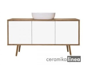 Oltens Hedvig szafka 140 cm podumywalkowa wisząca z półką biały połysk/dąb naturalny 60205060