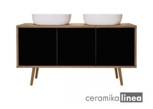 Oltens Hedvig szafka 140 cm podumywalkowa wisząca z półką czarny mat/dąb naturalny 60205360