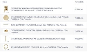 Zestaw ITACA BATERIA NATRYSKOWA PODTYNKOWA, DESZCZOWNICA+ RAMIĘ+ PRZYŁĄCZE KĄTOWE+ SŁUCHAWKA+ WĄŻ,  PVD GOLD złoto 67171020G2_kpl TEKA Promocja (KPL)