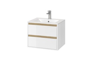 Tuto Szafka P/U 60 Biały Dąb 2szuflady MLEX.0103.600.WHBL  w zestawie z umywalką AS