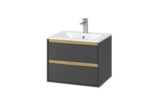 Tuto Szafka P/U 80 Szary/Dąb 2 szuflady  MLEX.0103.800.GRBL w zestawie z umywalką AS