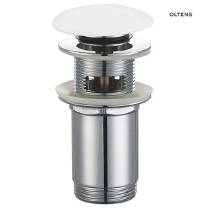 Oltens Halsa korek do umywalki klik klak okrągły z przelewem G 1 1/4 biały ceramiczny 05102000