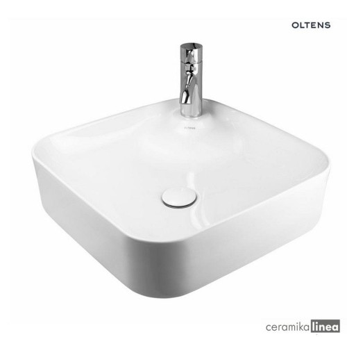 Oltens Lysake umywalka 42,5 cm nablatowa kwadratowa z powłoką SmartClean biała 41808000.jpg
