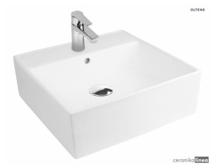 Oltens Hyls umywalka 47 cm nablatowa kwadratowa z powłoką SmartClean biała 41809000