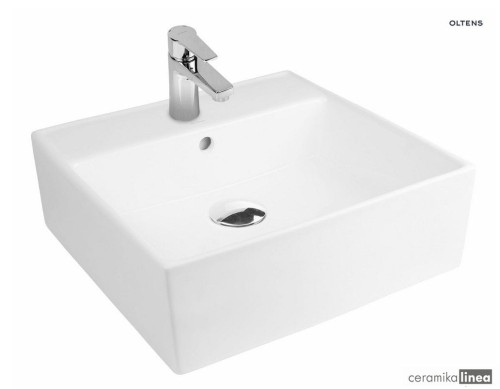 Oltens Hyls umywalka 47 cm nablatowa kwadratowa z powłoką SmartClean biała 41809000.jpg