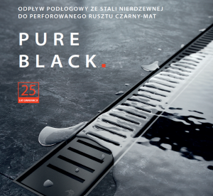 Odpływ liniowy ze stali nierdzewnej 105cm czarny mat 55mm/35l/fi40 + ruszt PURE-1050BLACK Alcaplast APZ101BLACK-1050 Low
