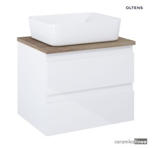 Oltens Vernal szafka 60 cm podumywalkowa wisząca biały połysk z blatem dąb 60000060