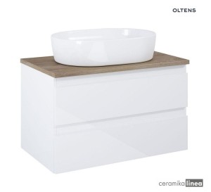 Oltens Vernal szafka 80 cm podumywalkowa wisząca biały połysk z blatem dąb 60001060